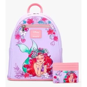 NEW Loungefly Disney The Little Mermaid Floral Dream Mini Backpack & Cardholder